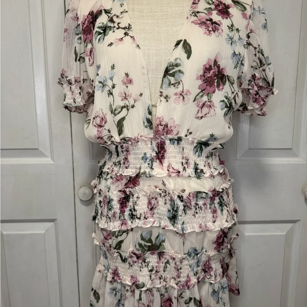 Floral Ruffle Dress Olivaceous Smocked Dress M
